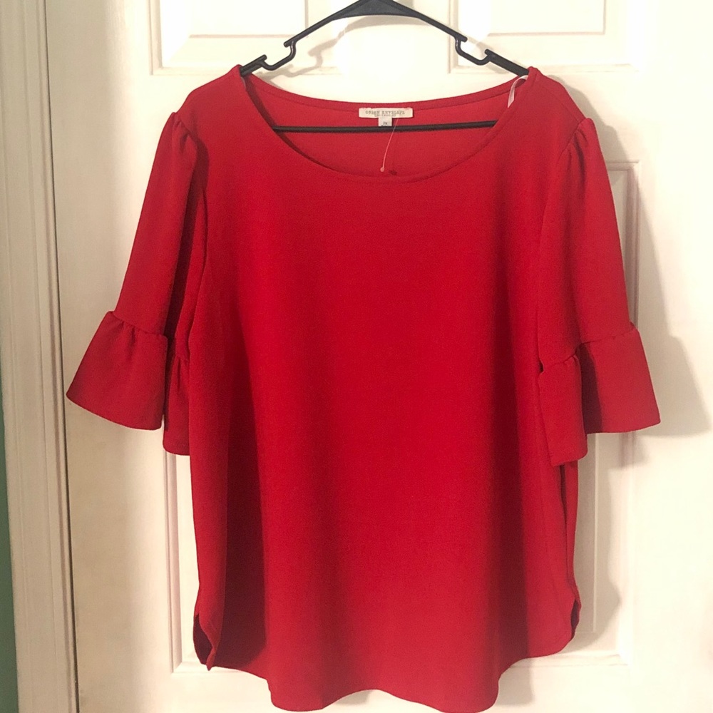 Red Ruffle Sleeve Blouse